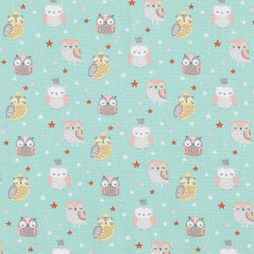 Poplin Cute Owls – aqua blue, 