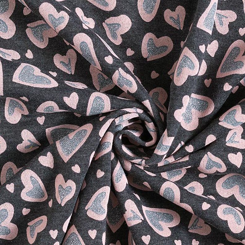 Brushed Sweatshirt Fabric Glitter Leopard Hearts – anthracite,  image number 5