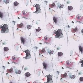 viscose fabric, watercolour flowers – pastel mauve, 