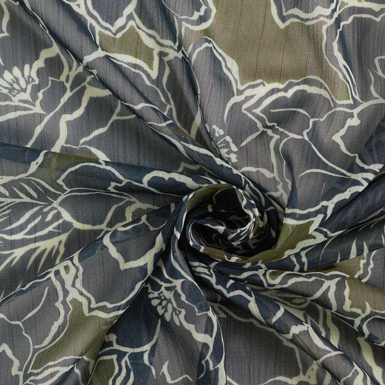 Crepe Chiffon Large Flowers – navy blue/khaki,  image number 4