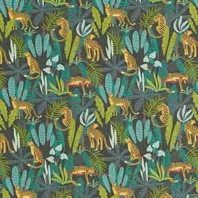 Decor Fabric Cotton Poplin Leopards in the Jungle – green/yellow, 