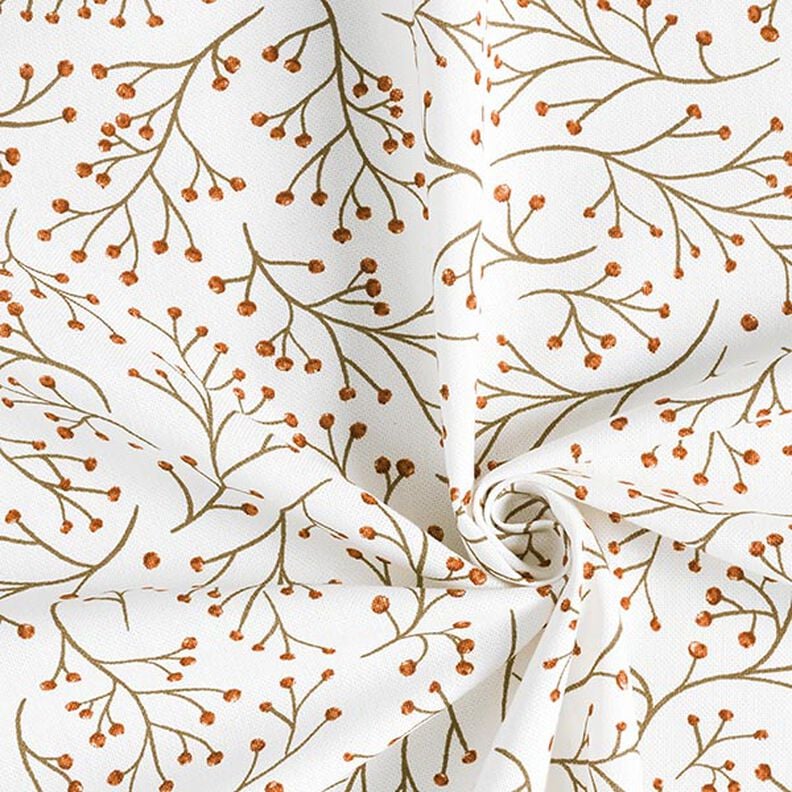 Decorative fabric half Panama branches with berries – offwhite,  image number 3