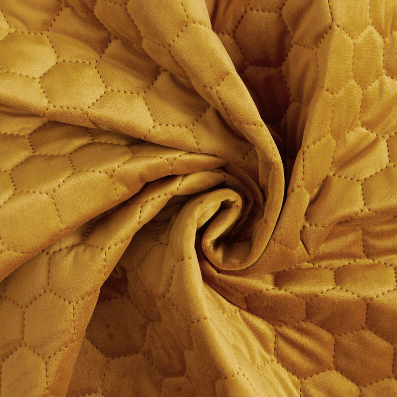 Upholstery Fabric Velvet Honeycomb Quilt – mustard,  image number 3