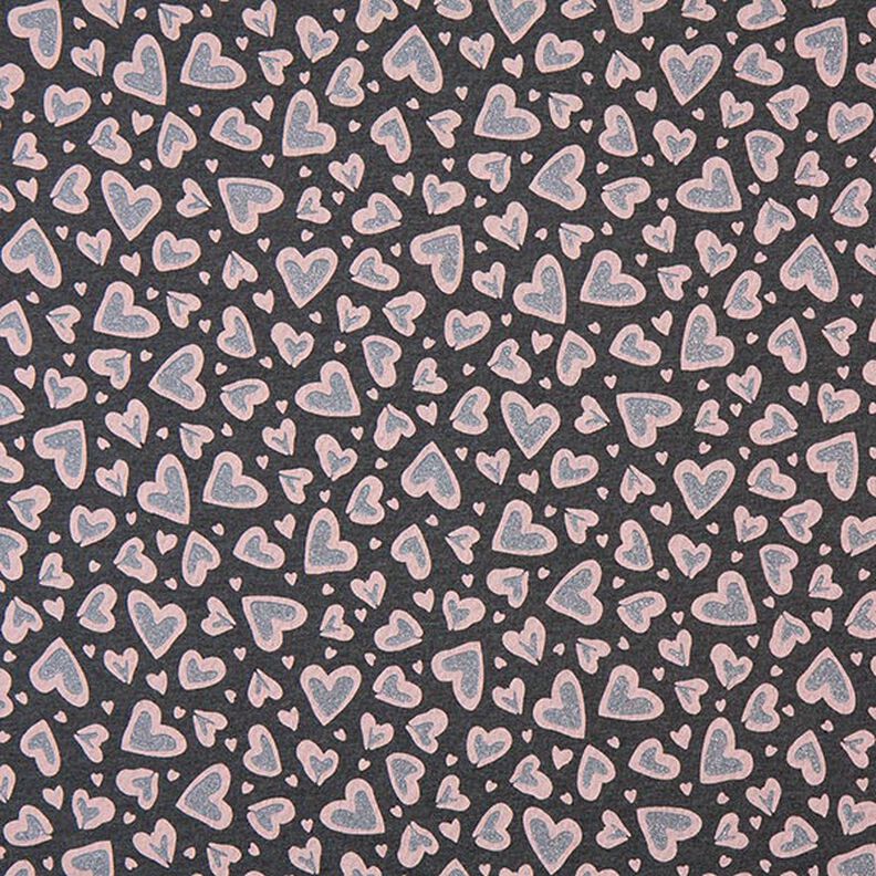 Brushed Sweatshirt Fabric Glitter Leopard Hearts – anthracite,  image number 1