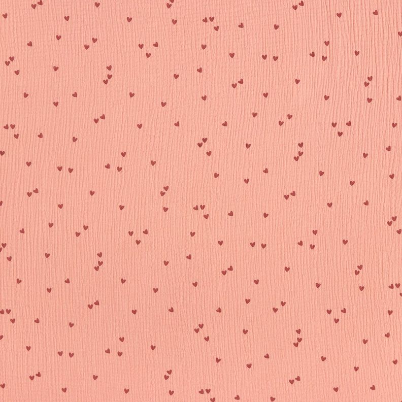 Double Gauze/Muslin Scattered hearts â€“ dark dusky pink/burgundy,  image number 1