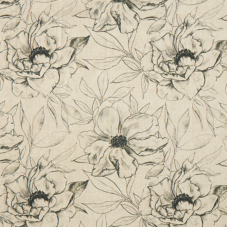 Decor Fabric Half Panama Sketched Flowers – anemone/black,  image number 1