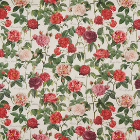 Decor Fabric Half Panama Rose garden – natural/carmine, 