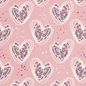 Cotton Jersey leopard print hearts – light dusky pink, 