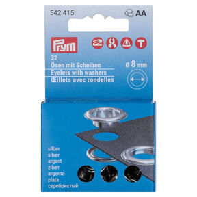 Eyelets with washers refill set [32 pieces | Ø 8 mm] | Prym – metallic silver, 