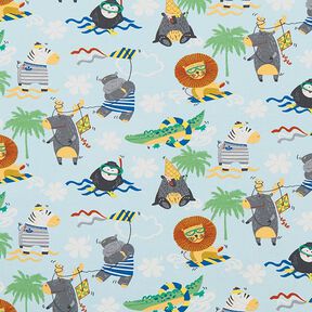 Cotton Jersey Animals on Holiday – baby blue, 