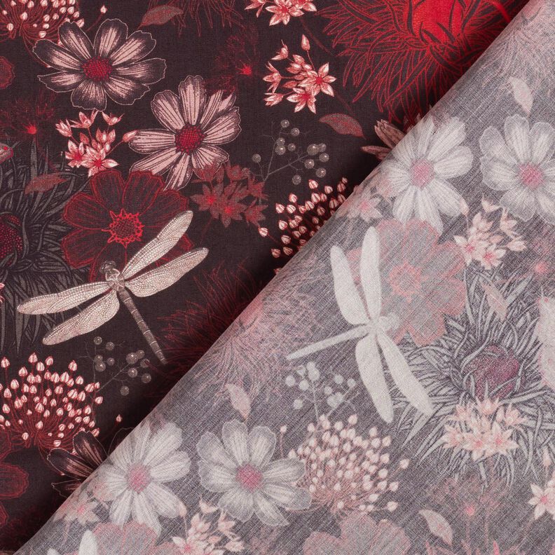 viscose fabric flowers and dragonflies – black/red,  image number 4