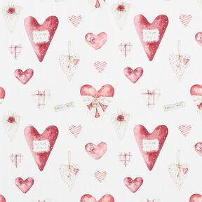Cotton Jersey watercolour hearts Digital Print – ivory/hollyhock, 