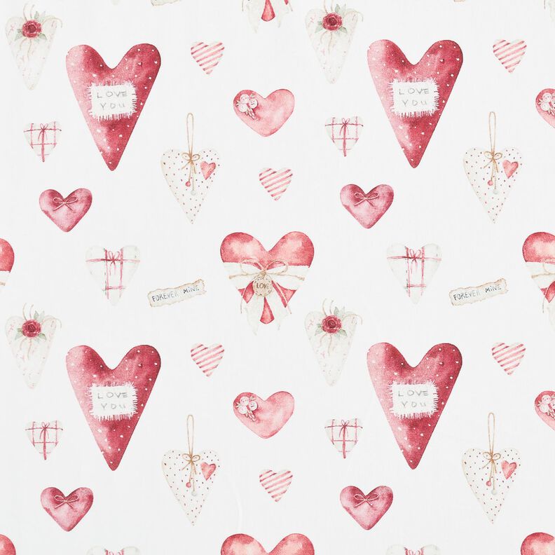 Cotton Jersey watercolour hearts Digital Print – ivory/hollyhock,  image number 1