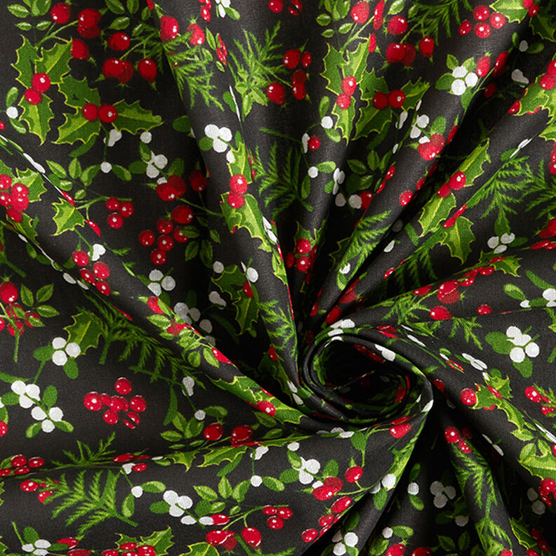 Cotton Cretonne Mistletoe – black/red,  image number 3