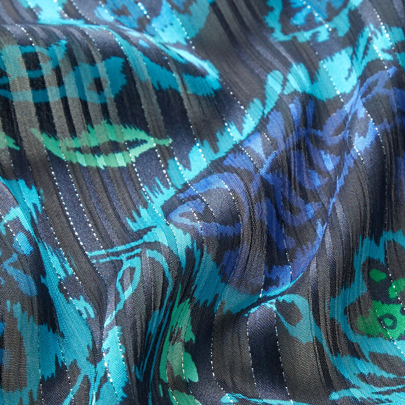 Chiffon Satin Glitter Stripes Paisley Flowers – turquoise/black,  image number 3