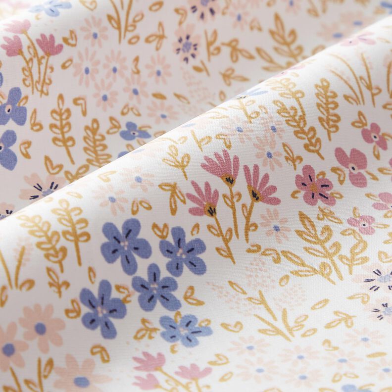 Coated Cotton colourful floral meadow – white/pastel violet,  image number 3