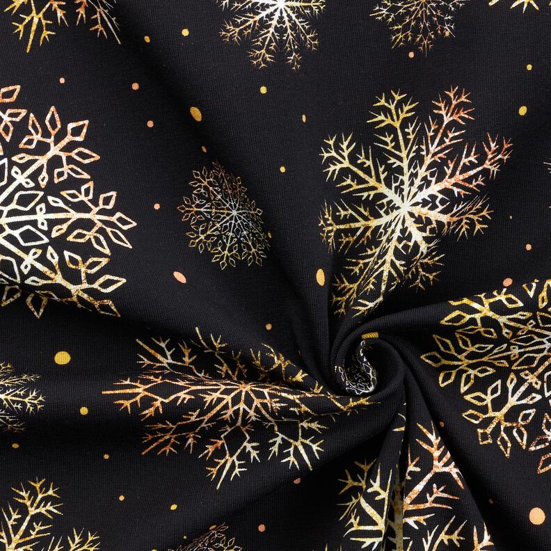 French terry Christmas snow crystals | Glitzerpüppi – black/gold,  image number 3