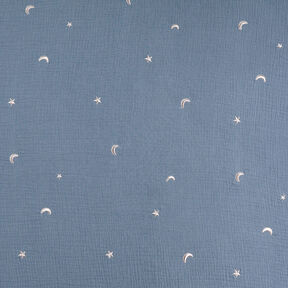 Double Gauze/Muslin Embroidered stars – blue grey, 