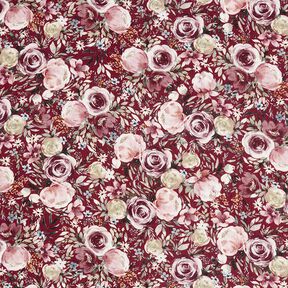 Double Gauze/Muslin Watercolour Roses Digital Print – burgundy, 