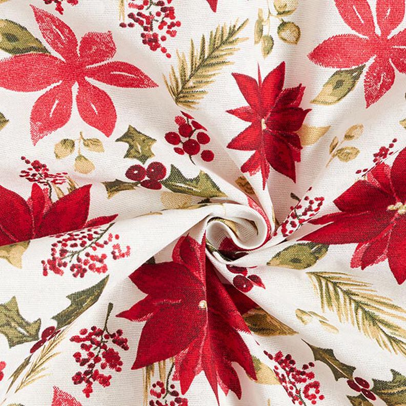 Decor Fabric Canvas Poinsettia Flowers – offwhite/carmine,  image number 3