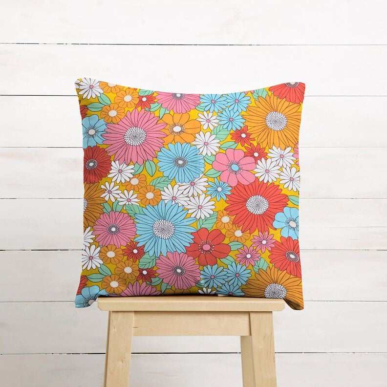 Cotton Cretonne large retro flowers – turquoise/sunglow,  image number 7