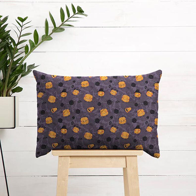 Cotton Poplin Scary Pumpkins – aubergine/orange,  image number 5