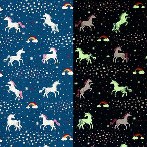 Decor Fabric Glow in the dark dancing unicorns – ocean blue/pink, 