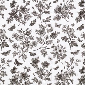 viscose fabric flowers and butterflies – white/black, 