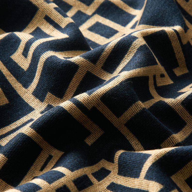 Viscose Jersey abstract rectangles – midnight blue/beige,  image number 2