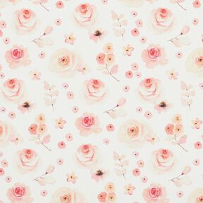 Cotton Jersey watercolour roses Digital Print – ivory/salmon, 