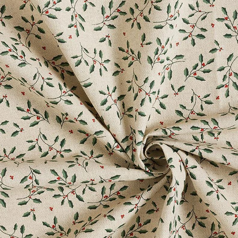 Decor Fabric Half Panama Christmas branch – natural/fir green,  image number 3