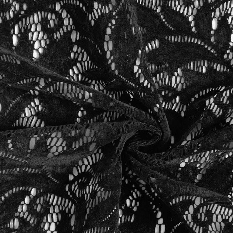 Lace fabric flocked flowers – black,  image number 4