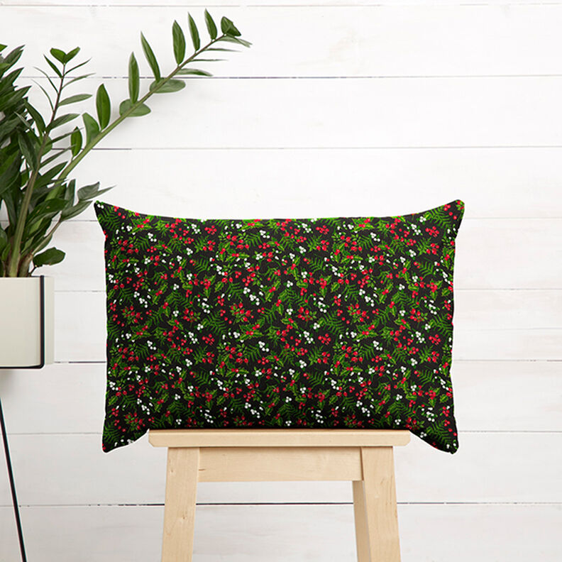 Cotton Cretonne Mistletoe – black/red,  image number 7