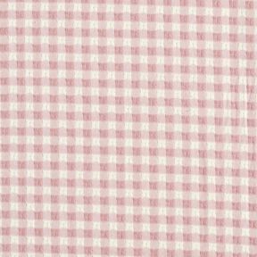 Textured check cotton fabric – white/light dusky pink, 