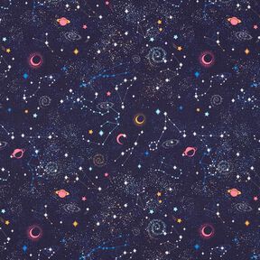 Decor Fabric Half Panama Colourful Universe – navy blue, 