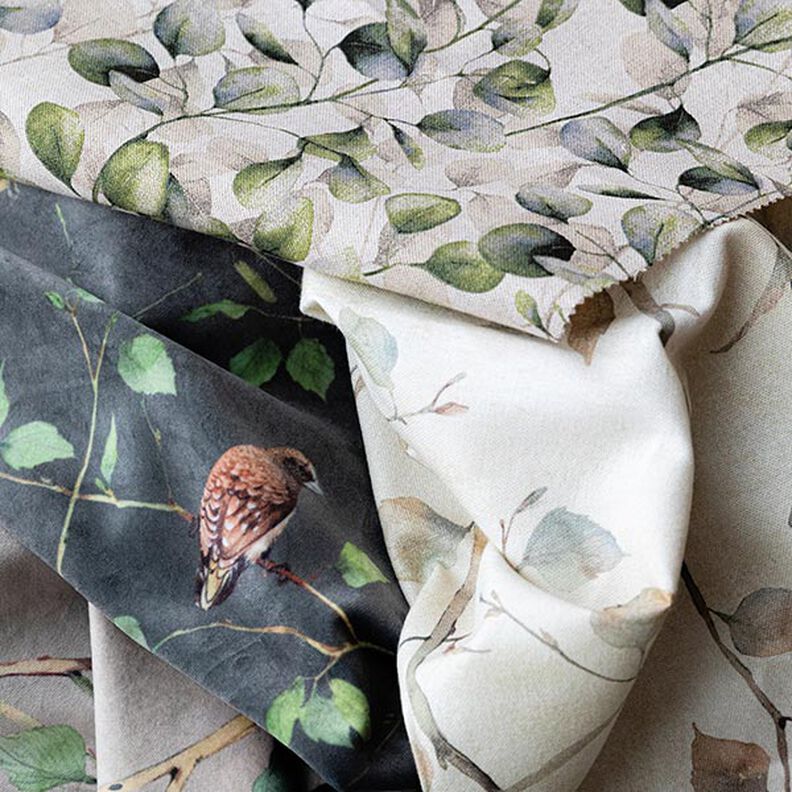 Decor Fabric Half Panama poplar leaves – natural/dark olive,  image number 6