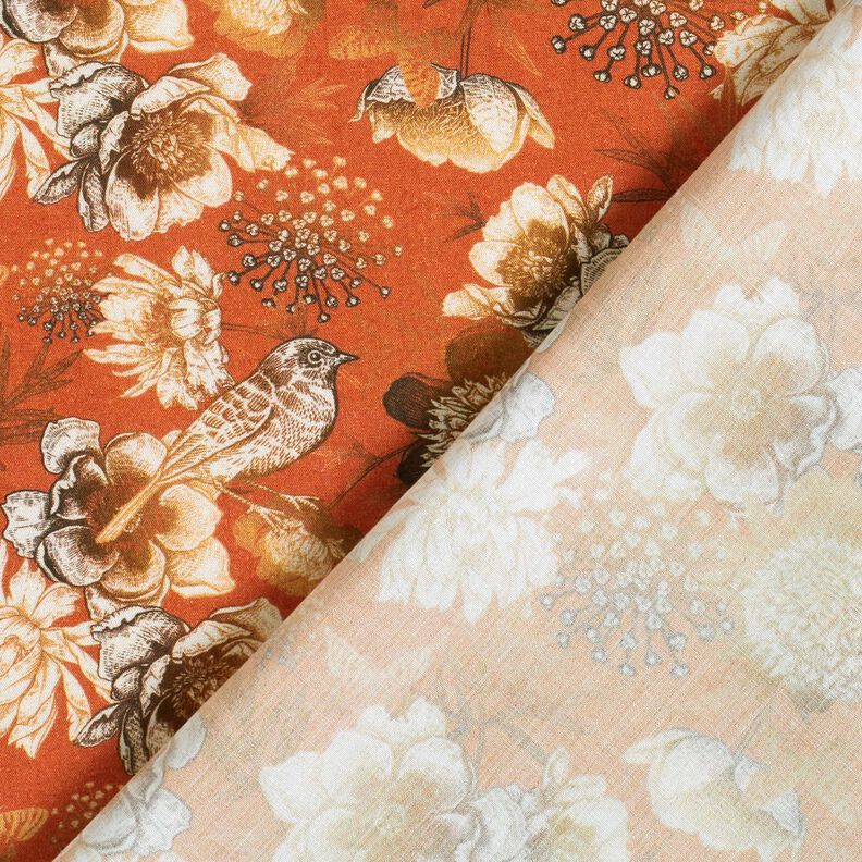 viscose fabric birds and wild roses – terracotta/caramel,  image number 4