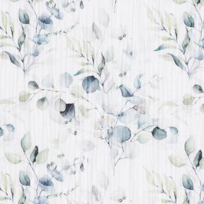 Double Gauze/Muslin watercolour leaf tendrils Digital Print – white, 