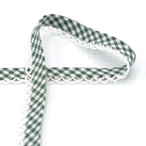 Bias binding Vichy check with crochet border [20 mm] – dark green, 