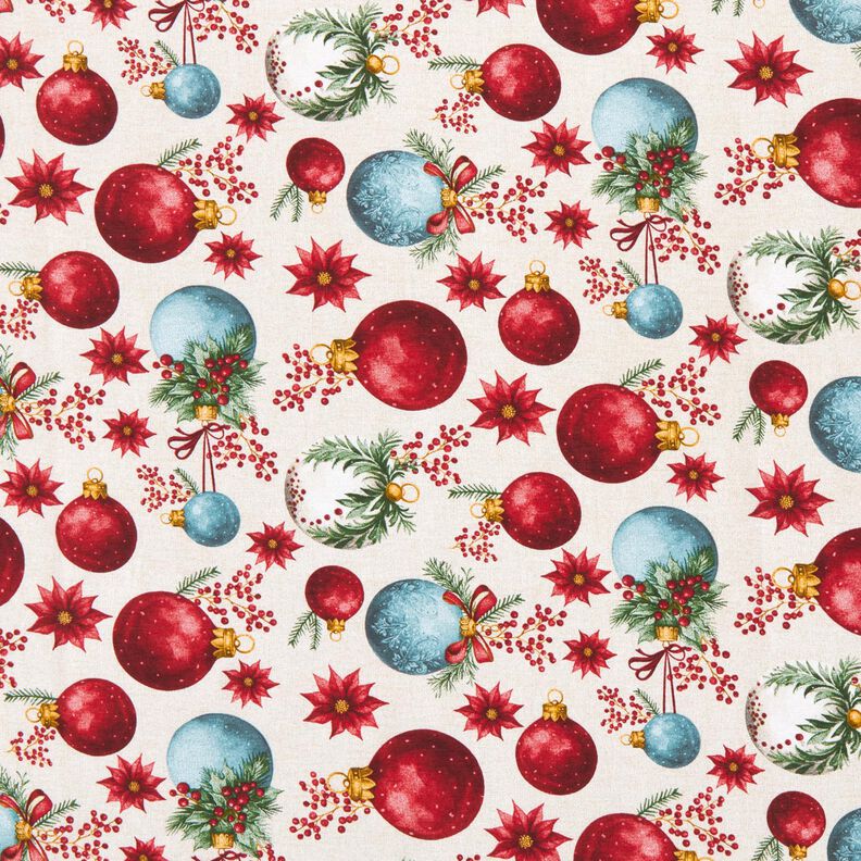 Decor Fabric Canvas Christmas Tree Baubles – natural/carmine,  image number 1