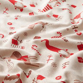 Decor Fabric Half Panama Elves and Reindeer – beige/red, 