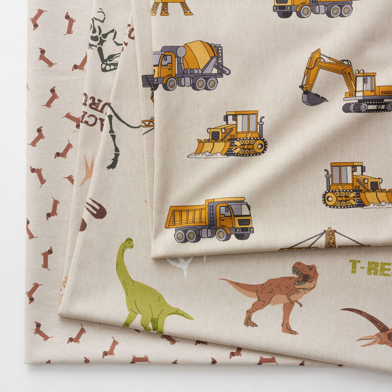 Decor Fabric Half Panama Construction site vehicles – natural/curry yellow,  image number 5