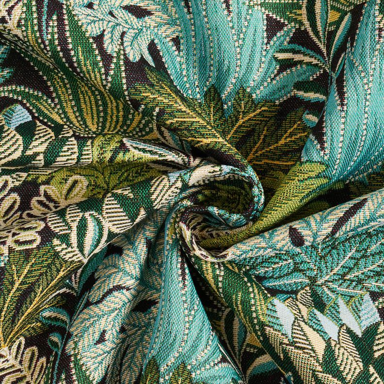 Decor Fabric Jacquard Jungle Leaves – black/green,  image number 3