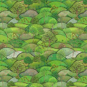 Spring Landscape Digital Print Half Panama Decor Fabric – apple green/light green, 