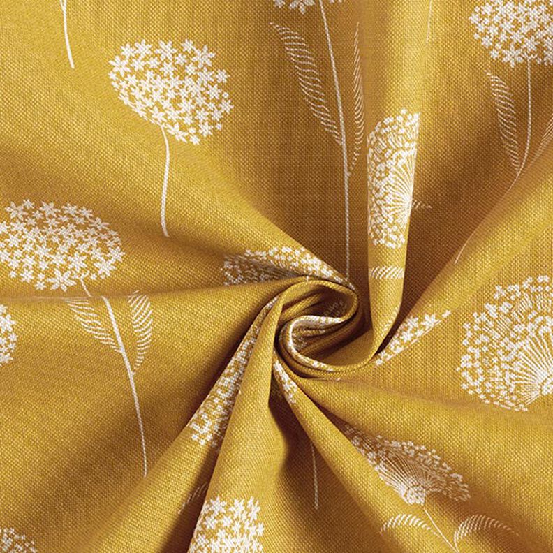 Decor Fabric Half Panama dandelions – natural/curry yellow,  image number 4