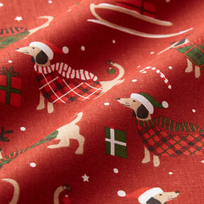 Cotton Cretonne Christmas Dogs – carmine, 