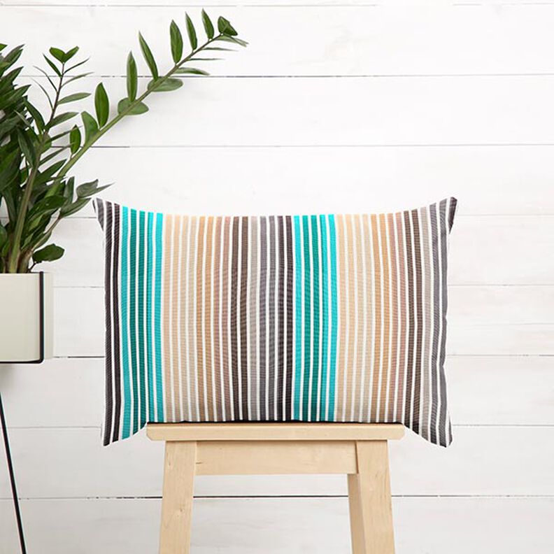 Outdoor Fabric Canvas Stripes with colour gradient – turquoise/grey,  image number 9