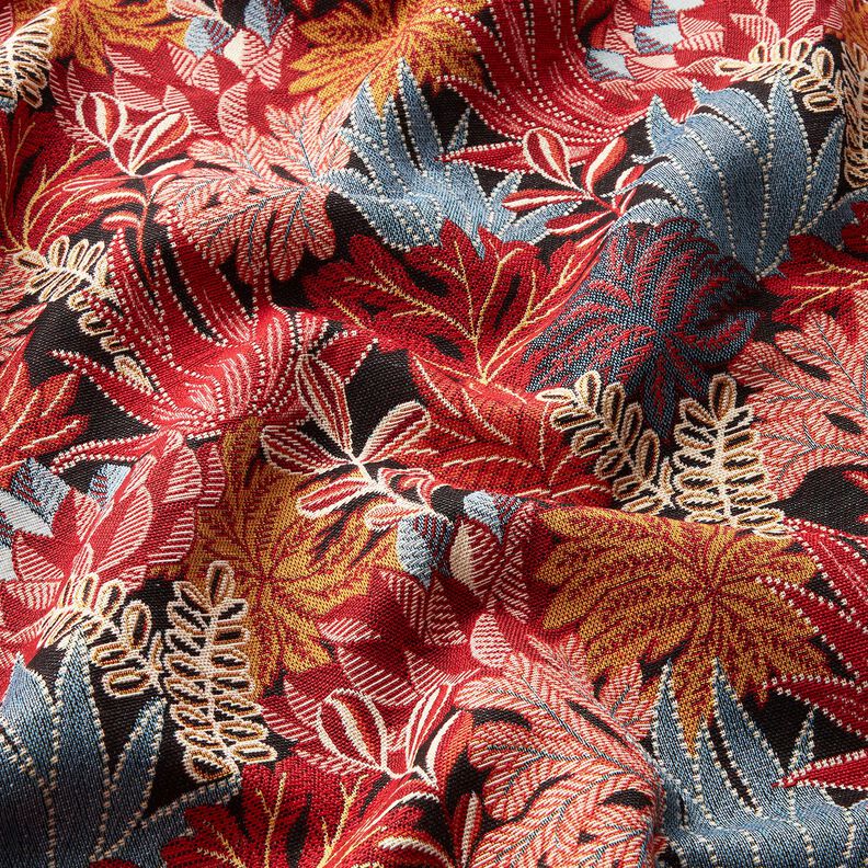 Decor Fabric Jacquard Jungle Leaves – black/carmine,  image number 2