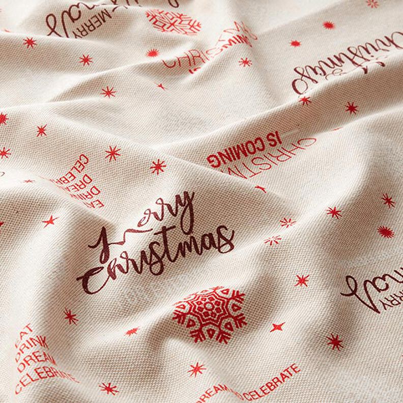 Decor Fabric Half Panama Merry Christmas – beige/dark red,  image number 2