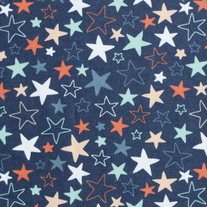 Cotton Flannel colourful stars – navy blue,  image number 1